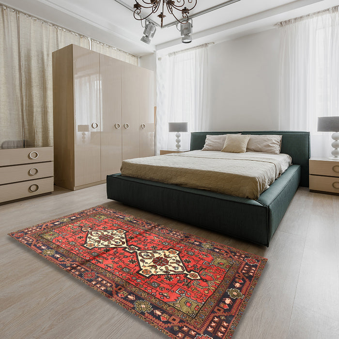 Machine Washable Traditional Rust Pink Rug in a Bedroom, wshtr313