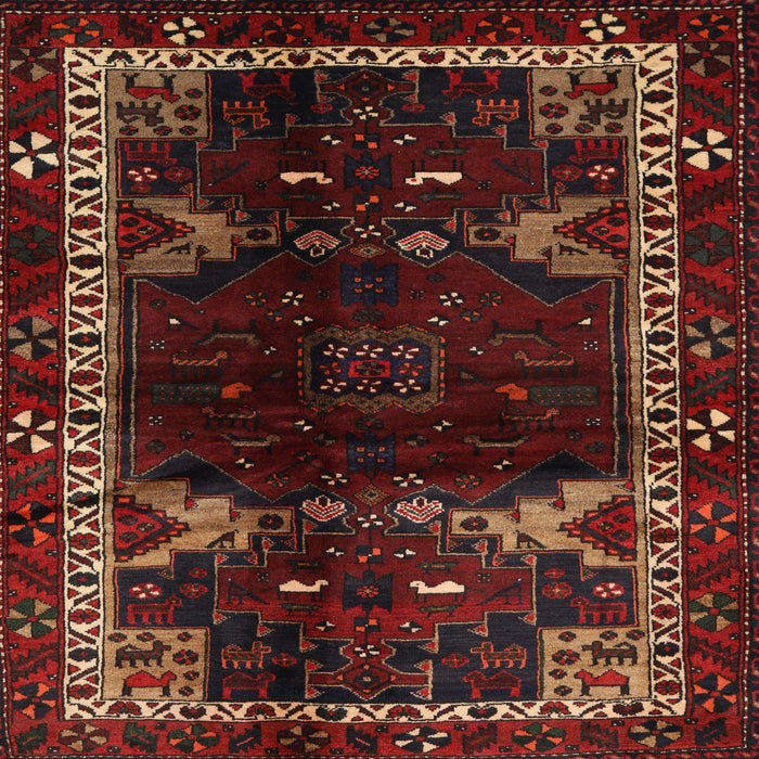 Square Traditional Reddish Brown Animal Rug, tr3140