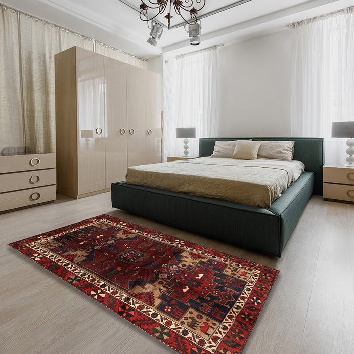Machine Washable Traditional Sepia Brown Rug in a Bedroom, wshtr3140