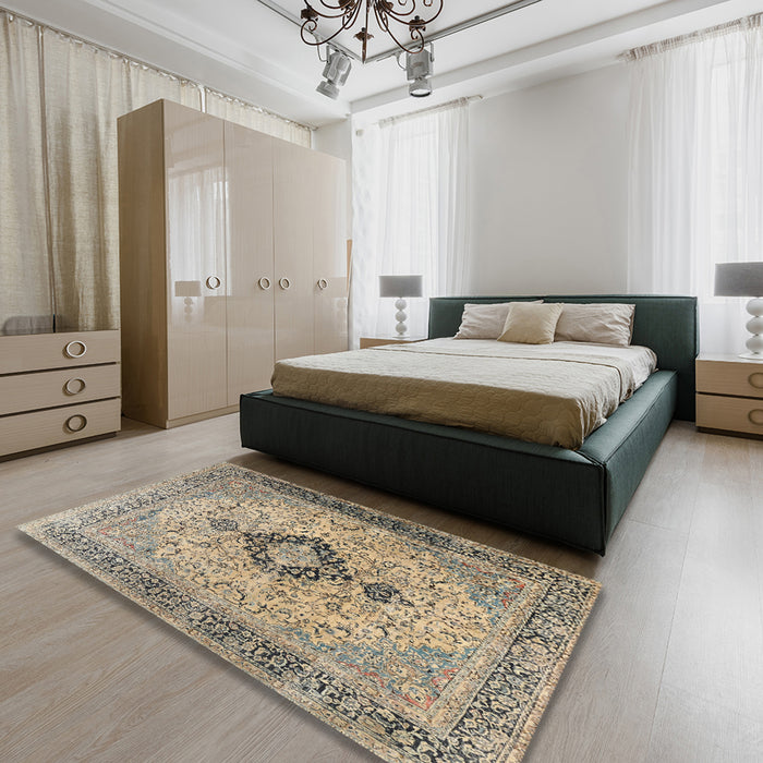 Machine Washable Traditional Brown Rug in a Bedroom, wshtr3143