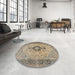 Round Machine Washable Traditional Brown Rug in a Office, wshtr3143