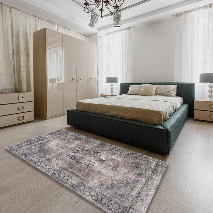 Machine Washable Traditional Sandstone Brown Rug in a Bedroom, wshtr3146