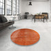 Round Machine Washable Traditional Orange Red Rug in a Office, wshtr3150