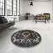 Round Traditional Charcoal Black Persian Rug in a Office, tr3151