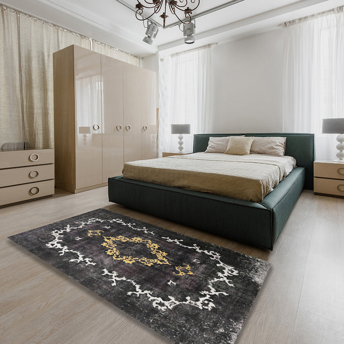 Traditional Charcoal Black Persian Rug in a Bedroom, tr3151