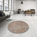 Round Machine Washable Traditional Dark Almond Brown Rug in a Office, wshtr3152