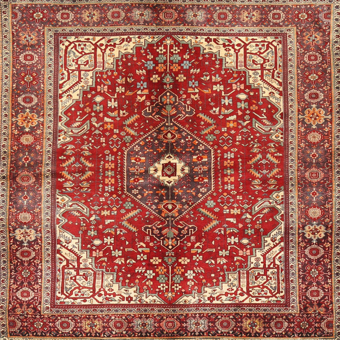 Round Machine Washable Traditional Tangerine Pink Rug, wshtr3154