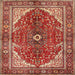 Round Machine Washable Traditional Tangerine Pink Rug, wshtr3154