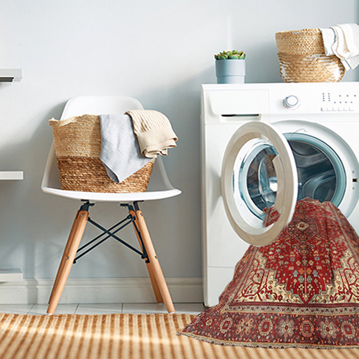 Machine Washable Traditional Tangerine Pink Rug in a Washing Machine, wshtr3154