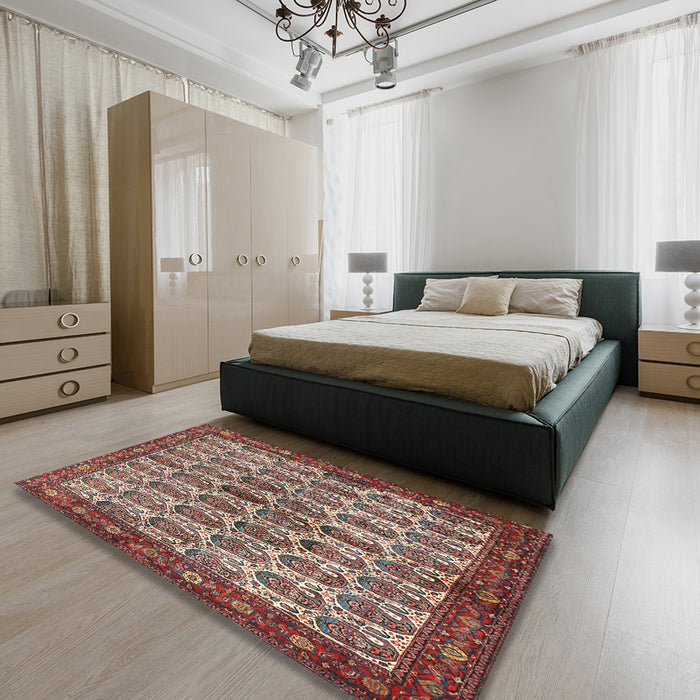 Machine Washable Traditional Saffron Red Rug in a Bedroom, wshtr3155