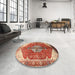 Round Traditional Sand Brown Medallion Rug in a Office, tr3156