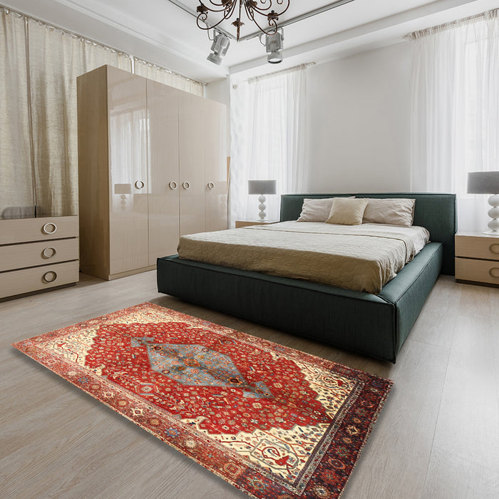 Machine Washable Traditional Sand Brown Rug in a Bedroom, wshtr3156