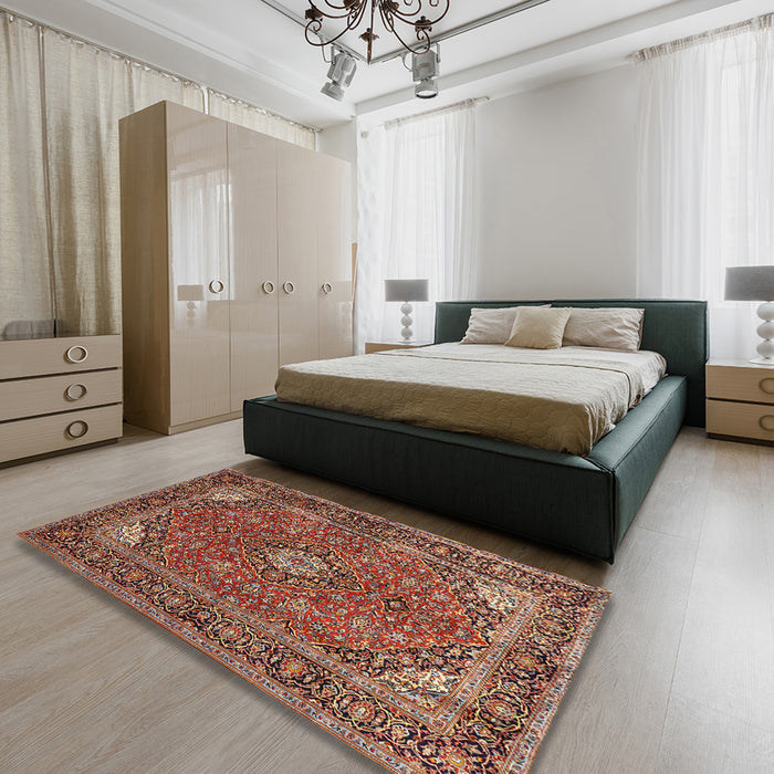 Traditional Saffron Red Persian Rug in a Bedroom, tr3159