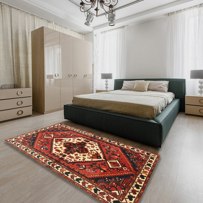 Machine Washable Traditional Tomato Red Rug in a Bedroom, wshtr315