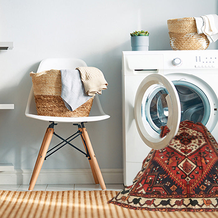 Machine Washable Traditional Tomato Red Rug in a Washing Machine, wshtr315