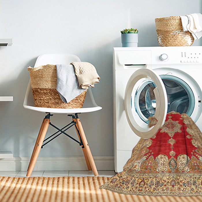 Machine Washable Traditional Red Rug in a Washing Machine, wshtr3161