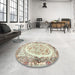 Round Traditional Dark Almond Brown Persian Rug in a Office, tr3163