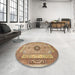 Round Machine Washable Traditional Light Brown Rug in a Office, wshtr3165