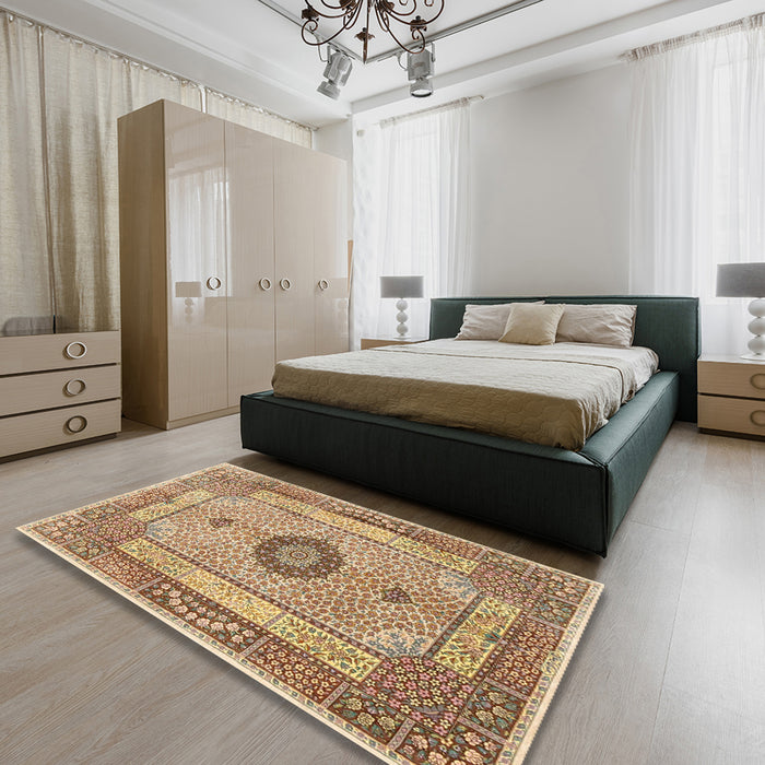 Machine Washable Traditional Light Brown Rug in a Bedroom, wshtr3165