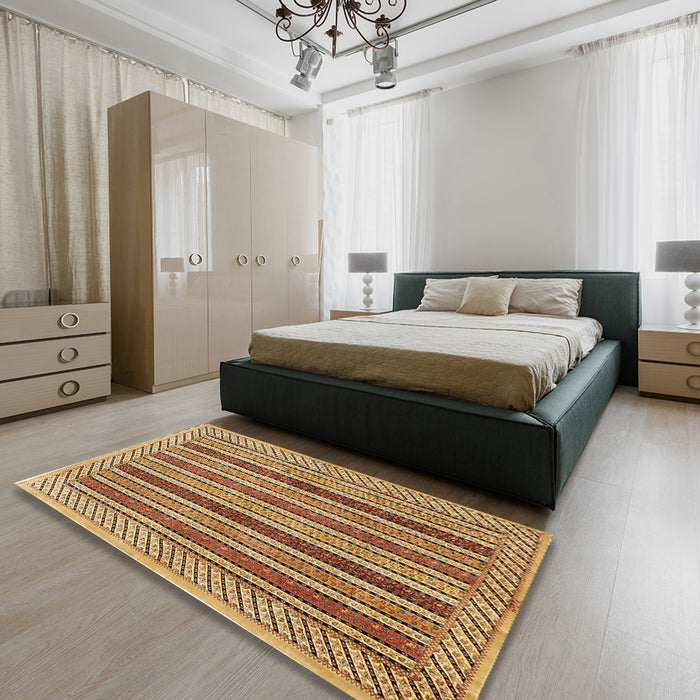 Machine Washable Traditional Saddle Brown Rug in a Bedroom, wshtr3166
