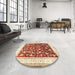 Round Machine Washable Traditional Khaki Gold Rug in a Office, wshtr3169
