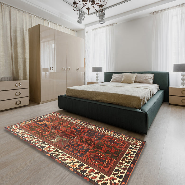 Traditional Saffron Red Persian Rug in a Bedroom, tr316