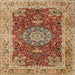 Square Traditional Mahogany Brown Medallion Rug, tr3170