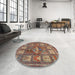 Round Machine Washable Traditional Brown Red Rug in a Office, wshtr3171