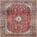 Round Machine Washable Traditional Brown Red Rug, wshtr3176