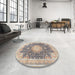 Round Traditional Desert Sand Beige Medallion Rug in a Office, tr3177