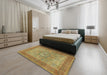 Traditional Copper Green Medallion Rug in a Bedroom, tr3178