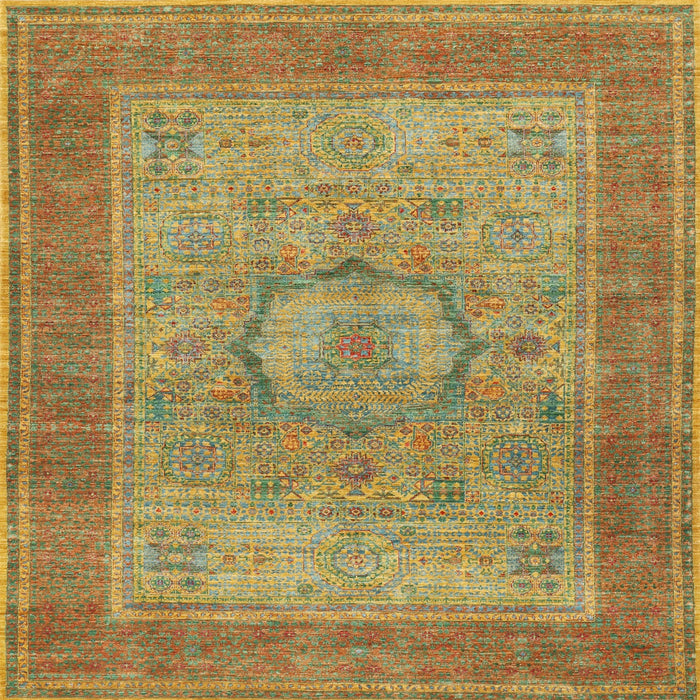 Square Traditional Copper Green Medallion Rug, tr3178