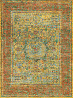 Machine Washable Traditional Brass Green Rug, wshtr3178