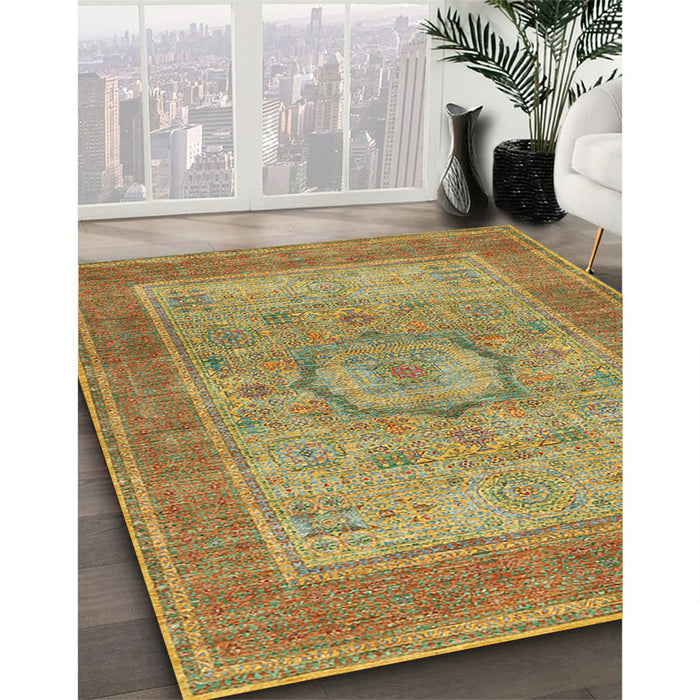Machine Washable Traditional Brass Green Rug in a Family Room, wshtr3178