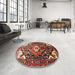 Round Machine Washable Traditional Dark Almond Brown Rug in a Office, wshtr317