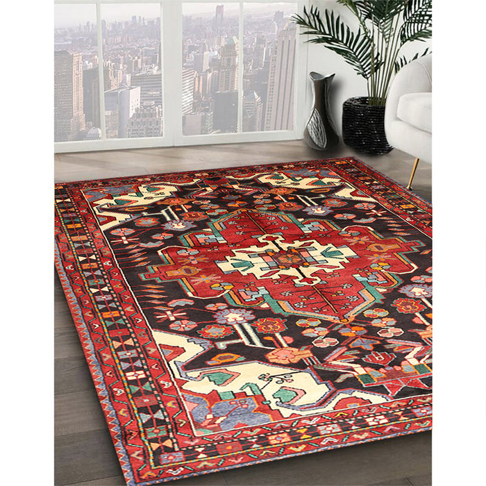 Machine Washable Traditional Dark Almond Brown Rug in a Family Room, wshtr317