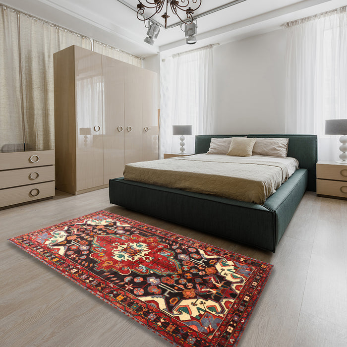Traditional Dark Almond Brown Persian Rug in a Bedroom, tr317