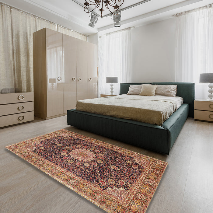 Machine Washable Traditional Sand Brown Rug in a Bedroom, wshtr3180