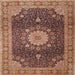 Round Machine Washable Traditional Sand Brown Rug, wshtr3180