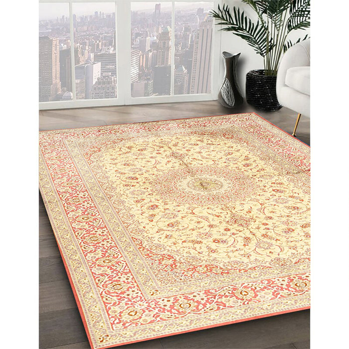 Traditional Sand Brown Medallion Rug in Family Room, tr3181