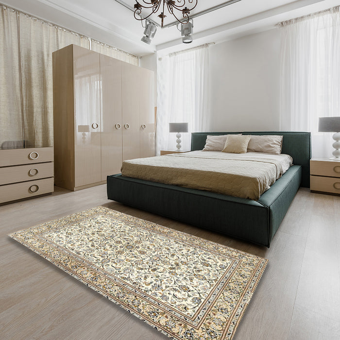 Machine Washable Traditional Dark Almond Brown Rug in a Bedroom, wshtr3182