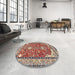 Round Machine Washable Traditional Tan Brown Rug in a Office, wshtr3183