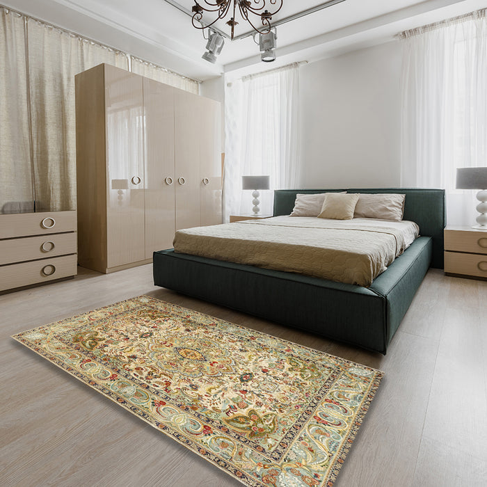Machine Washable Traditional Light Brown Rug in a Bedroom, wshtr3188