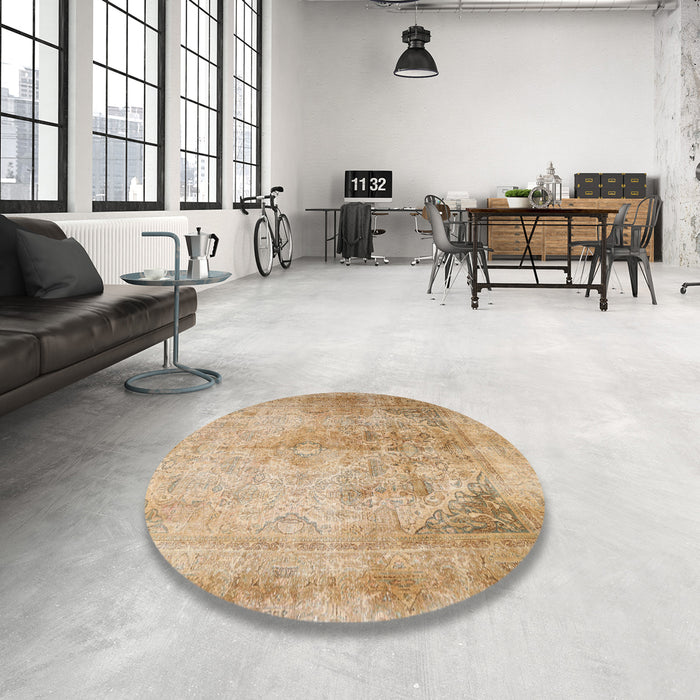 Round Traditional Bronze Brown Persian Rug in a Office, tr3191