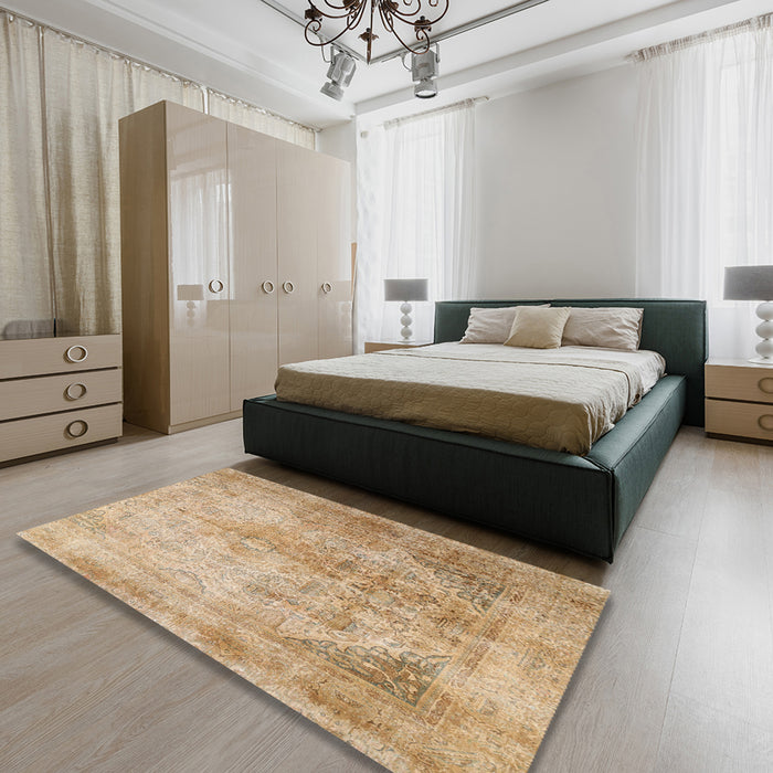Traditional Bronze Brown Persian Rug in a Bedroom, tr3191
