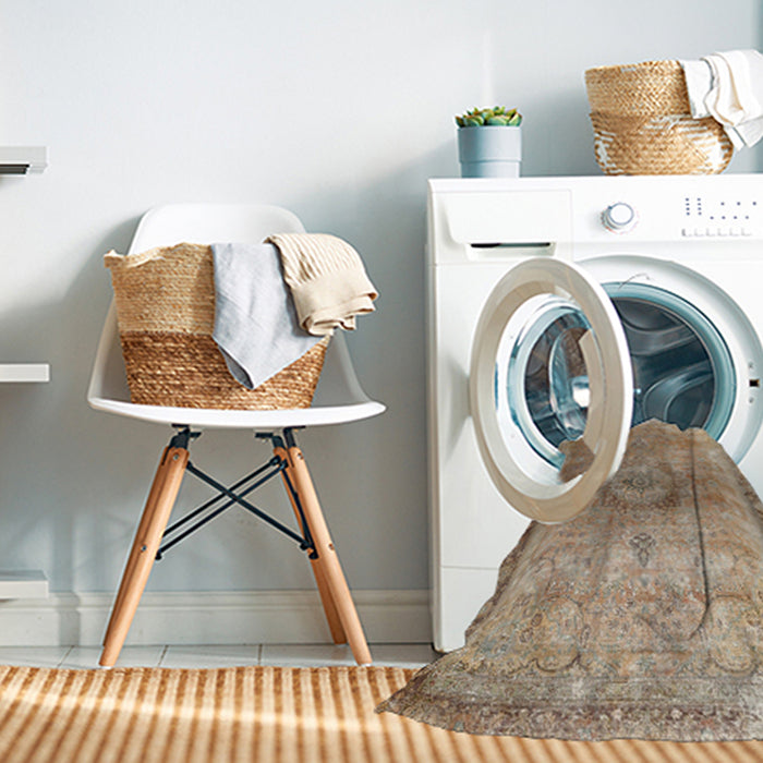 Machine Washable Traditional Brown Sugar Brown Rug in a Washing Machine, wshtr3192