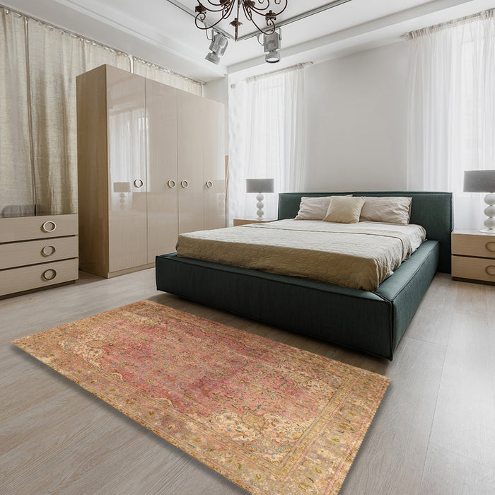 Traditional Sand Brown Persian Rug in a Bedroom, tr3193