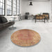 Round Machine Washable Traditional Sand Brown Rug in a Office, wshtr3193