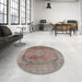 Round Machine Washable Traditional Rosy Brown Pink Rug in a Office, wshtr3196