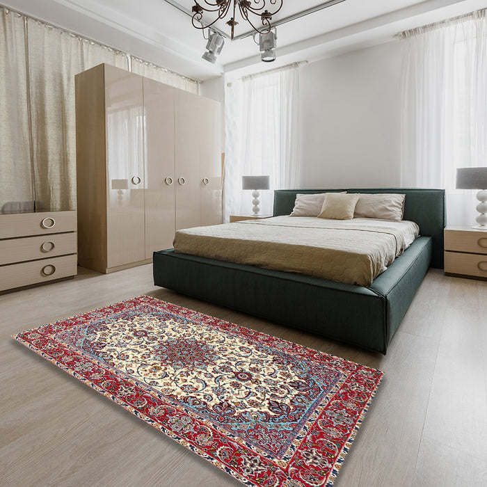 Traditional Tan Brown Persian Rug in a Bedroom, tr3197